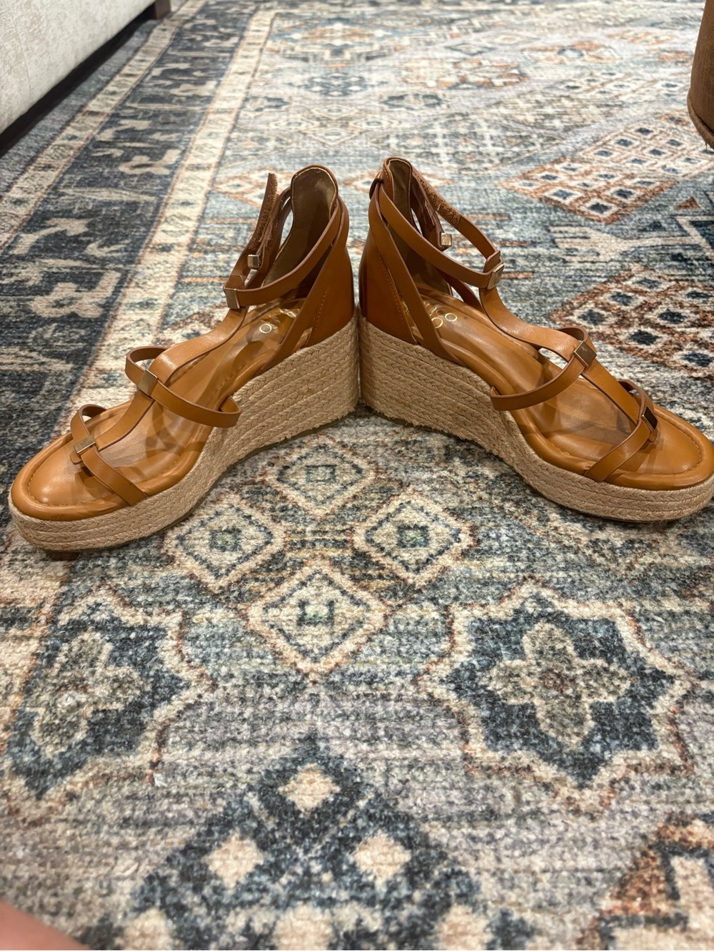 Franco Sarto Cognac Strappy Espadrille Wedge Sandals